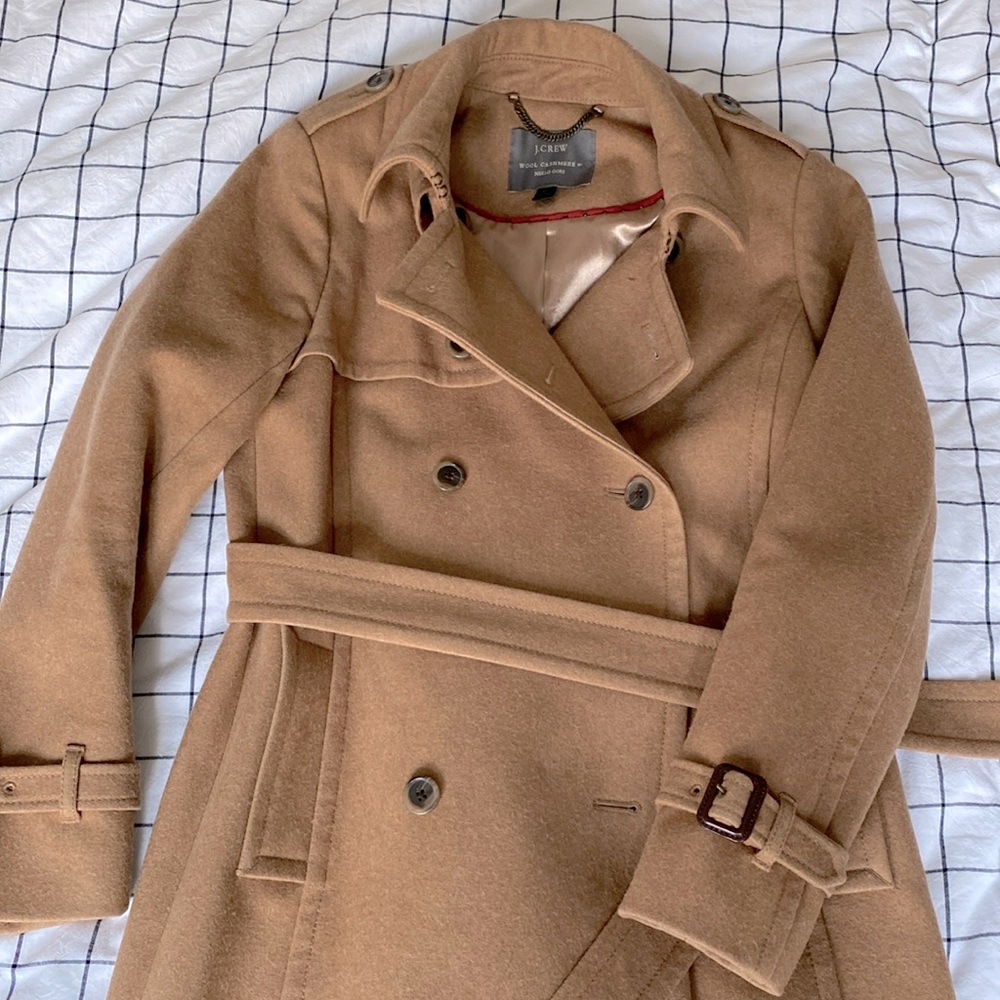 J. Crew Italian Cashmere Iconic Trench Coat from designer Nello Gori Size 4P